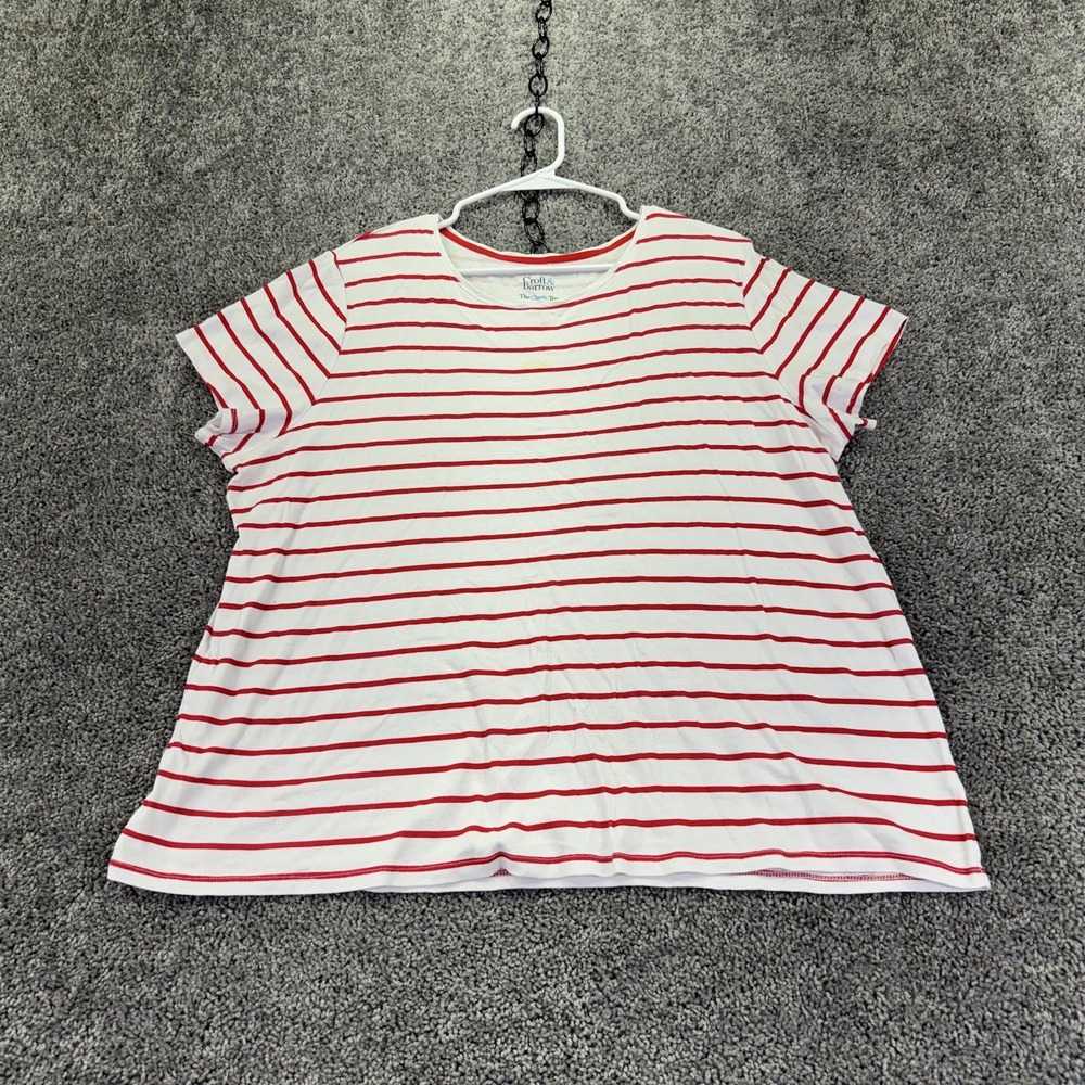 Croft & Barrow Shirt Womens 2XL White Red Stripe Classic Tee Tagless Cotton